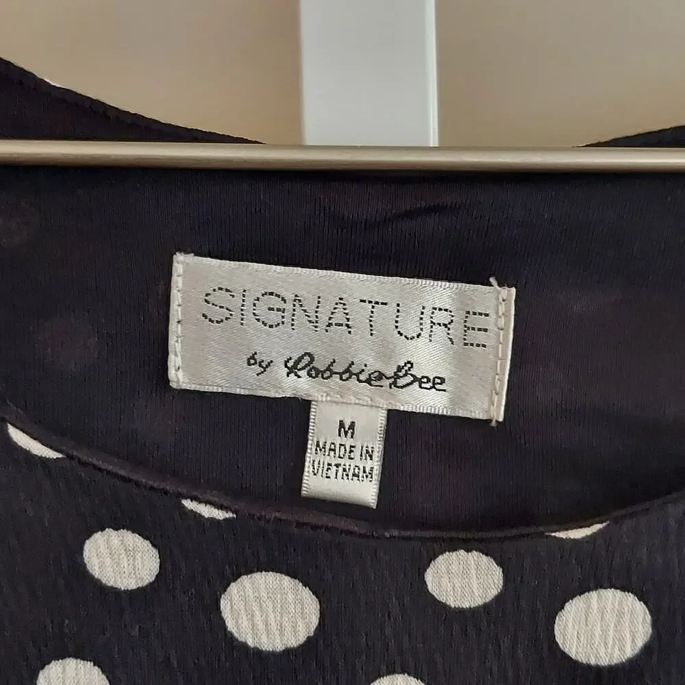 Signature Robbie‎ Bee Dress Medium Black White Polka Dot Sleeveless Ruffle Hem